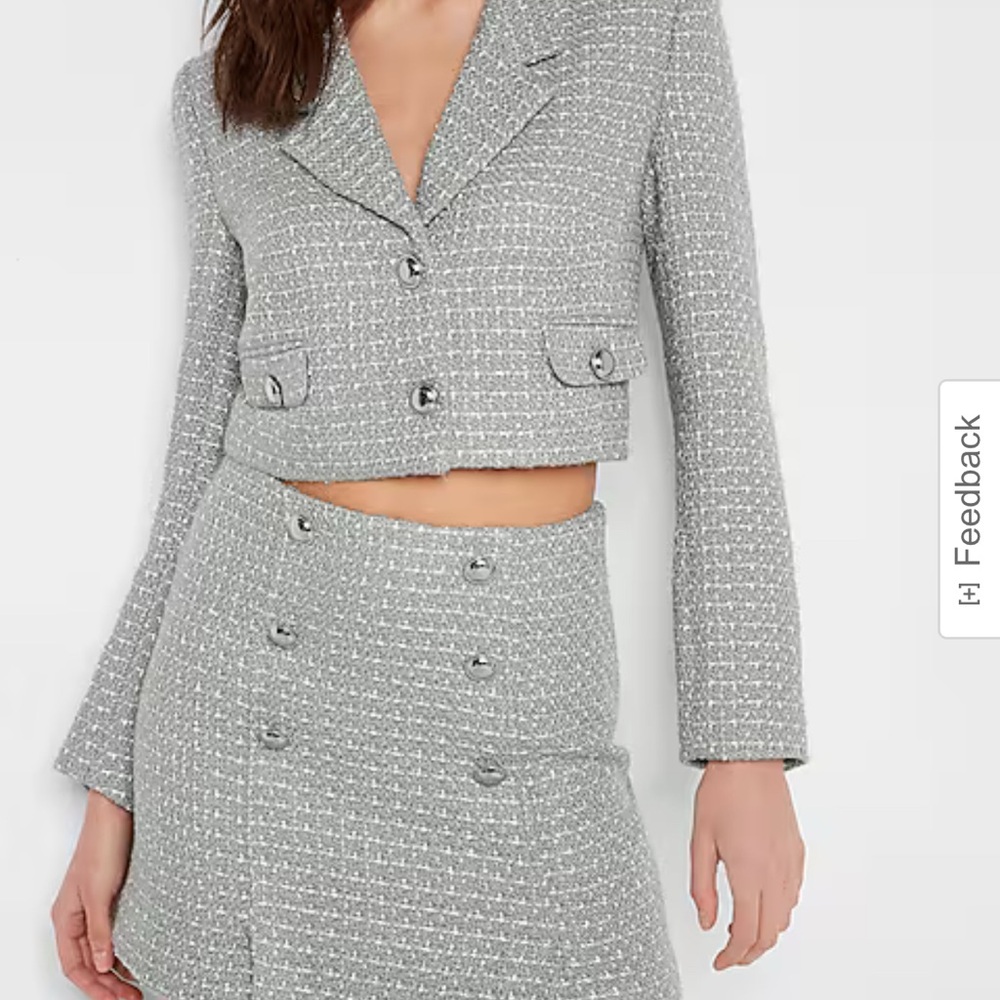 Express Women's Gray Tweed Cropped Blazer